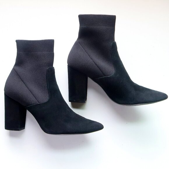 Steve Madden Remy Black Suede Sock Booties Pointed Toe Block Heel Ankle Boots 7 - Picture 15 of 16